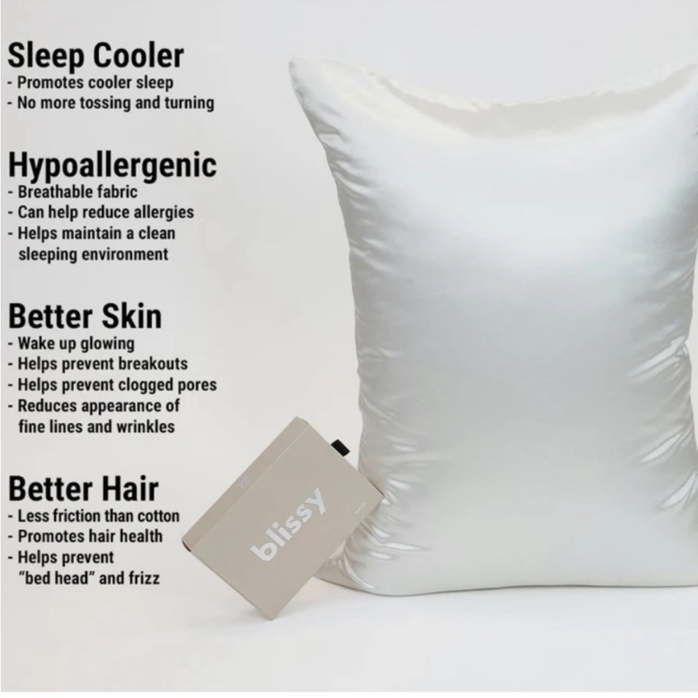 Blissy 100% Mulberry Silk Queen Pillowcase White - Picture 3 of 8